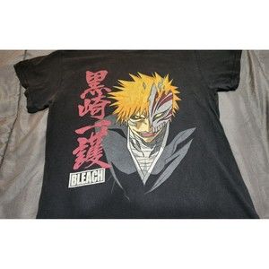 Bleach Anime Manga Ichigo T-Shirt Men's Small  Graphic Crew Neck Black 18w X 25L